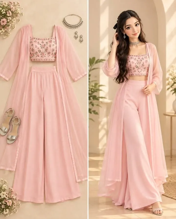 baby pink or peach ethnic 3-piece co-ord set